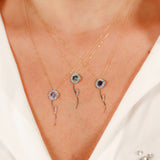 Desert Rose Flower 18K Gold Necklace w. Blue Tourmaline & Diamonds