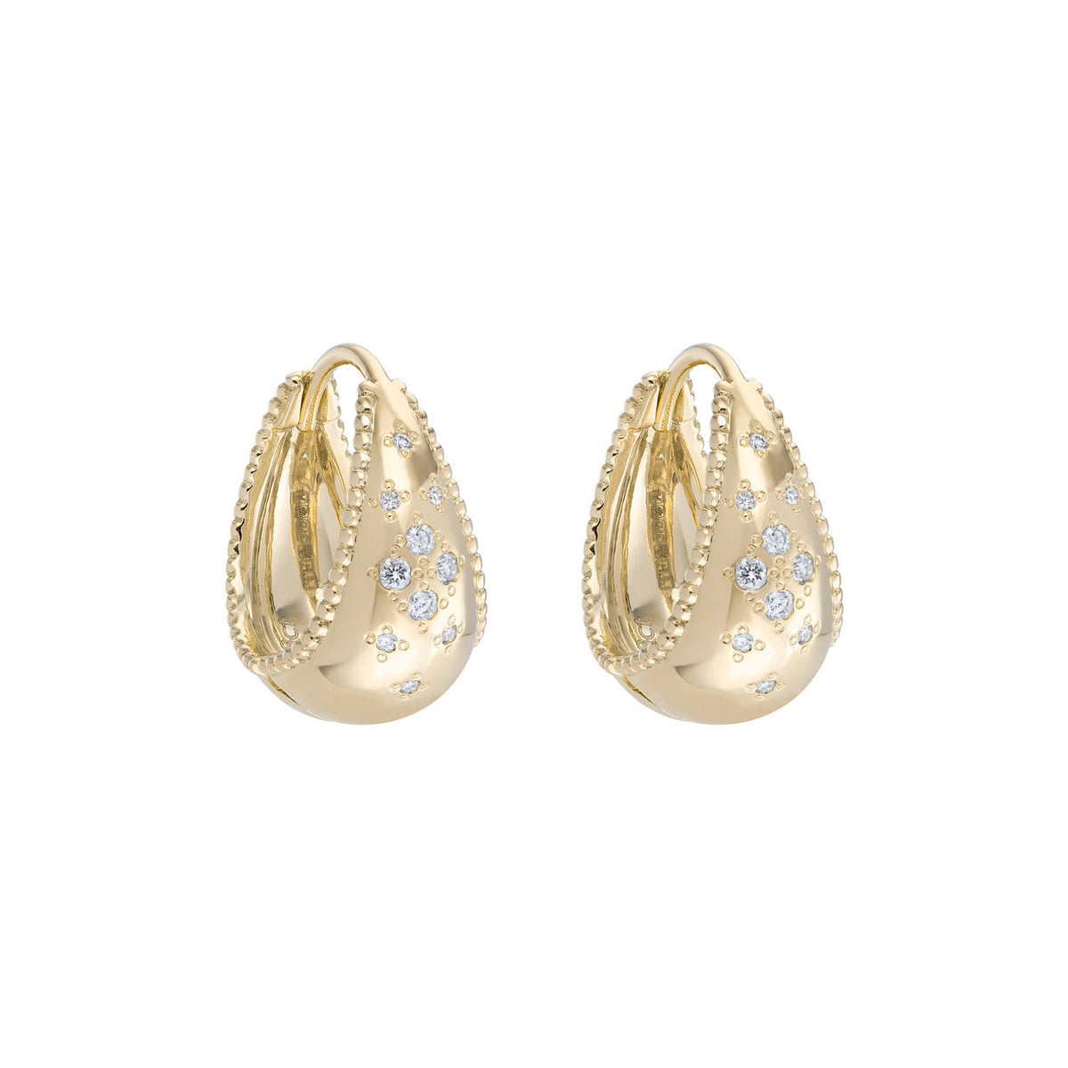 Large Dôme Diamond Scatter 9K Gold Hoops w. Diamond