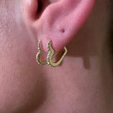 Heart 14K Gold Hoops w. Diamonds