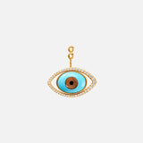 Evil Eye 18K Gold Earring Pendant w. Tiger's Eye, Onyx, Turquoise & Diamond