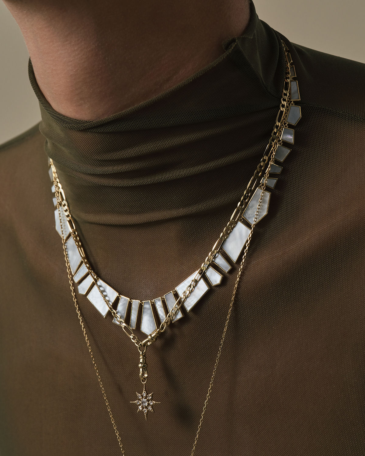 London Flats Diamond Astra Star 9K Gold Necklace w. Diamonds