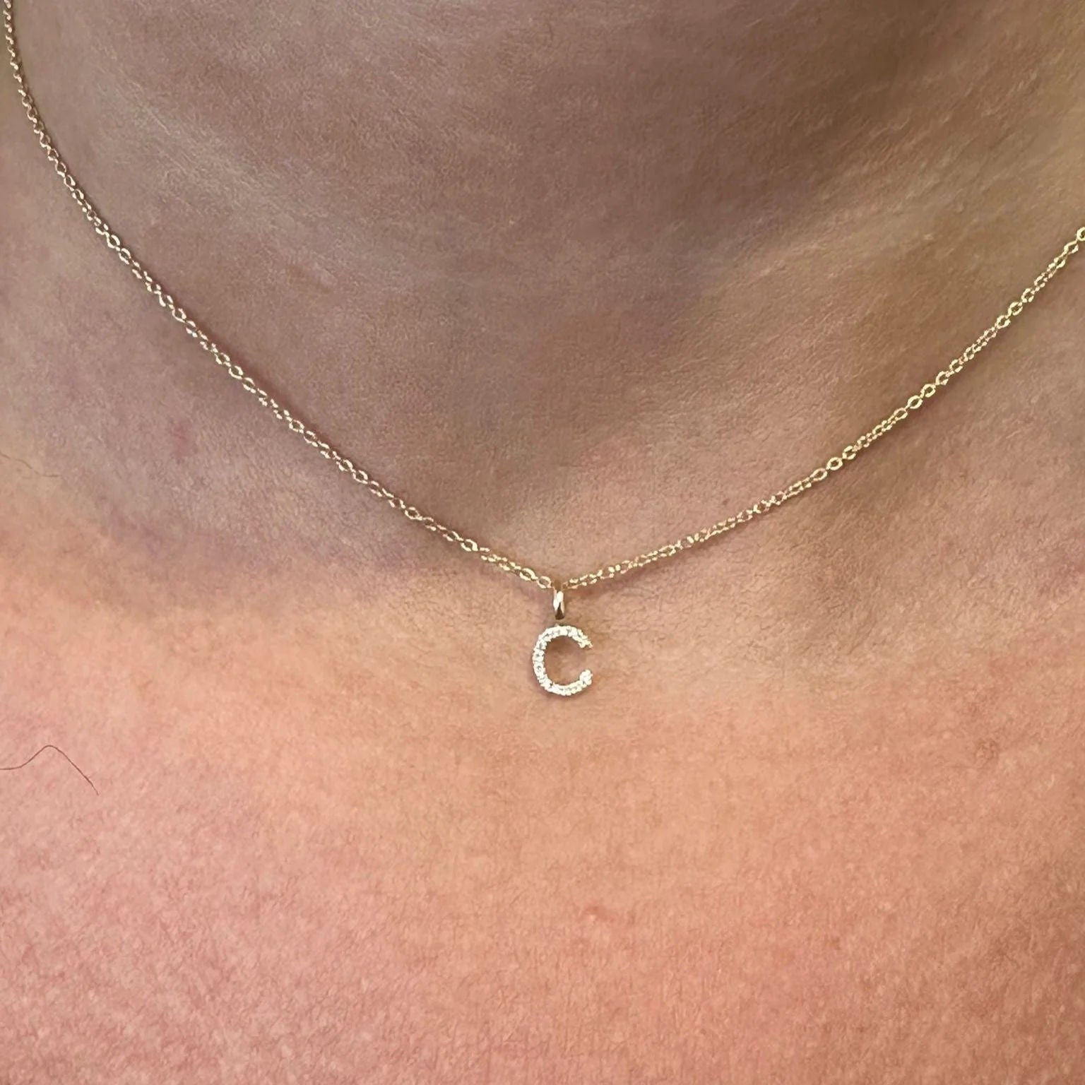 Letter 14K Gold Necklace w. Diamonds