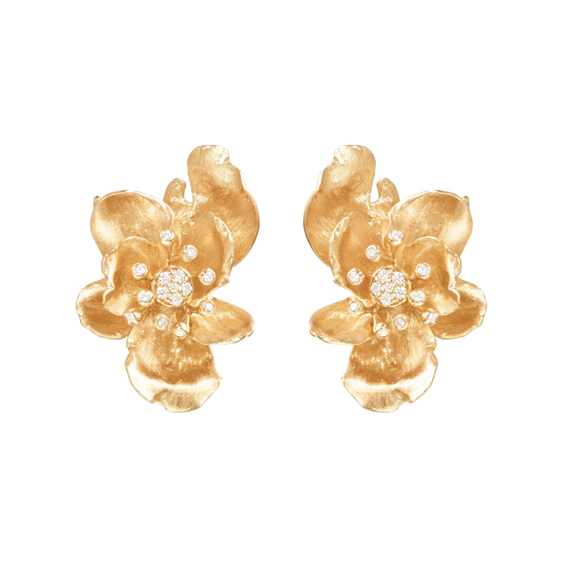 Wild Rose 18K Gold Earrings w.0.014ct Diamonds
