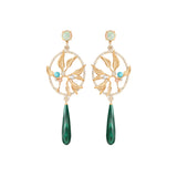 Exclusive Dream Catcher 18K Gold Earrings w. Diamonds, Moonstone, Pearl, Opal, Turquoise & Malachite