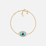 Evil Eye 18K Gold Bracelet w. Tiger's Eye, Onyx, Turquoise & Diamond