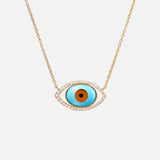 Evil Eye 18K Guld Halskæde m. Tigerøje, Onyx, Turkis & Diamanter