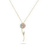 Desert Rose Flower 18K Gold Necklace w. Quartz & Diamonds