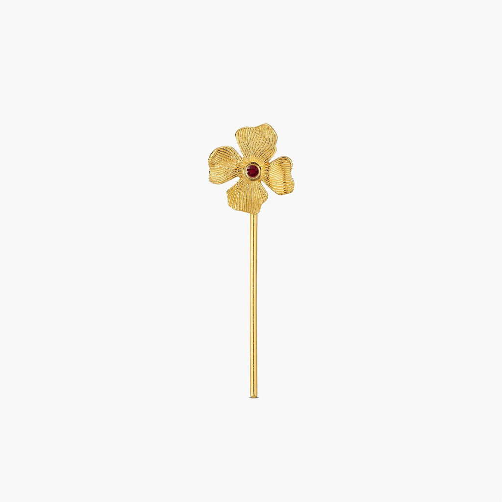 Furaha Gold Plated Earring w. Red Zirconia