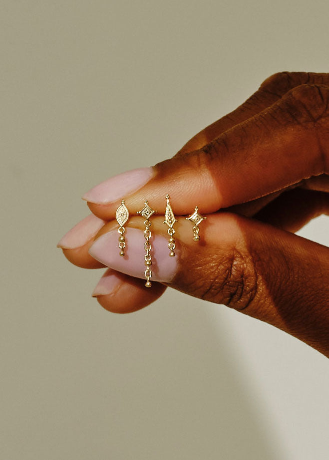 Dala Droplet Princess Beaded Stud 9K Gold Stud