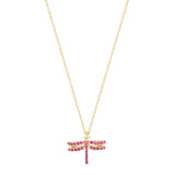 Dragonfly 18K Gold Plated Necklace w. Ruby