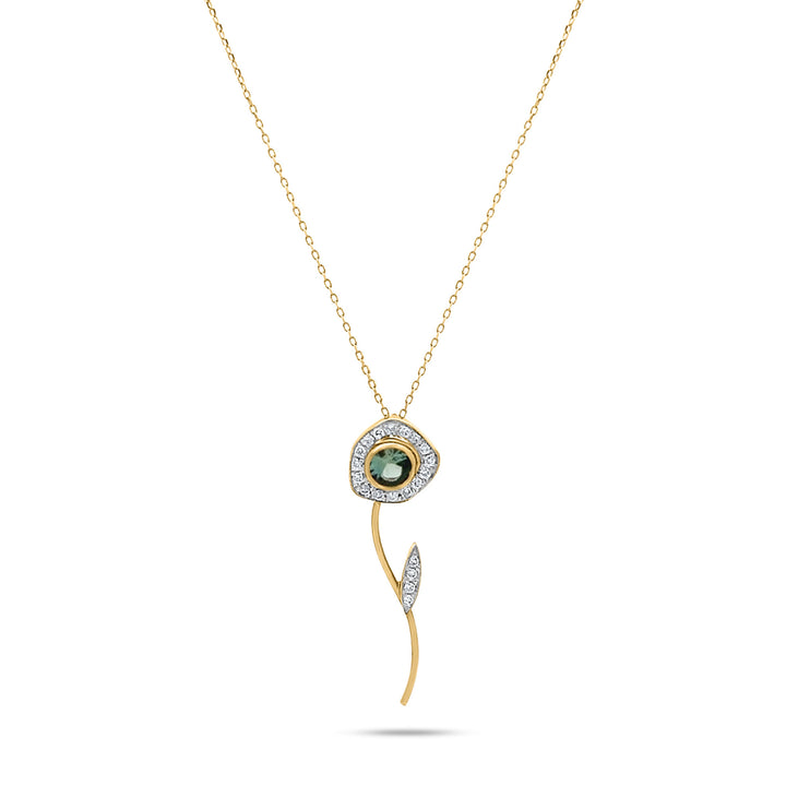 Wüste Rose Blume 18k Gold Halskette w. Grüne Turmaline & Diamanten