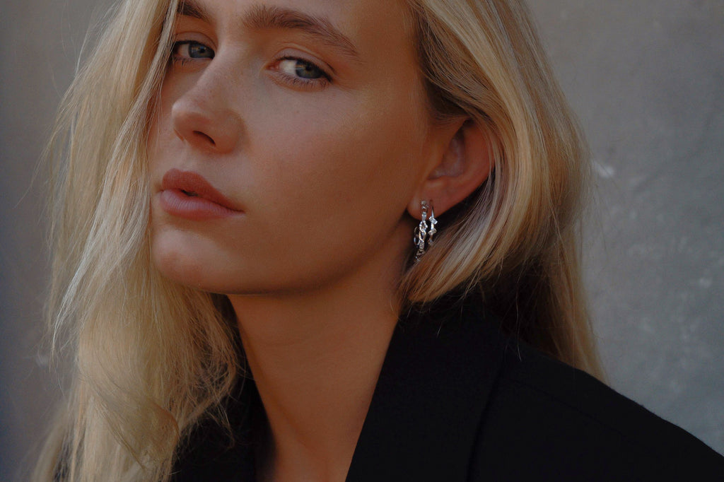 Baguette Chain Gold Plated Hoops w. Zirconia