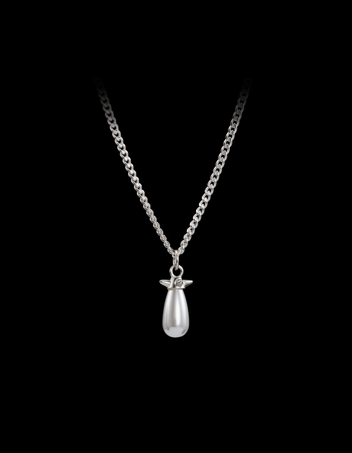Pearl Tear Silver Necklace w. Glass Pearl