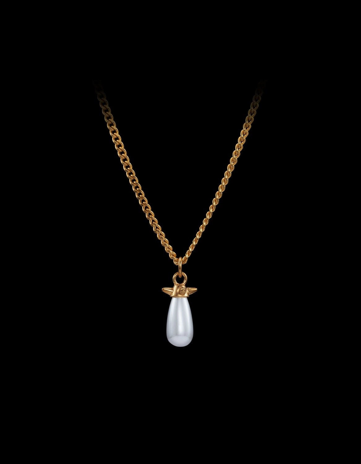 Pearl Tear Gold Plated Necklace w. Glass Pearl