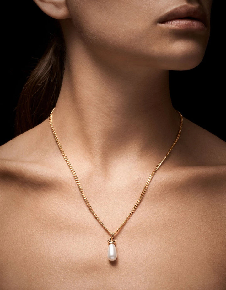 Pearl Tear Gold Plated Necklace w. Glass Pearl