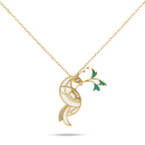 Peacock 18K Gold Necklace w. Diamonds