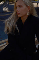 Baguette -Büroklammer weißes Rhodium an silbernen Ohrringen w. Zirkonia