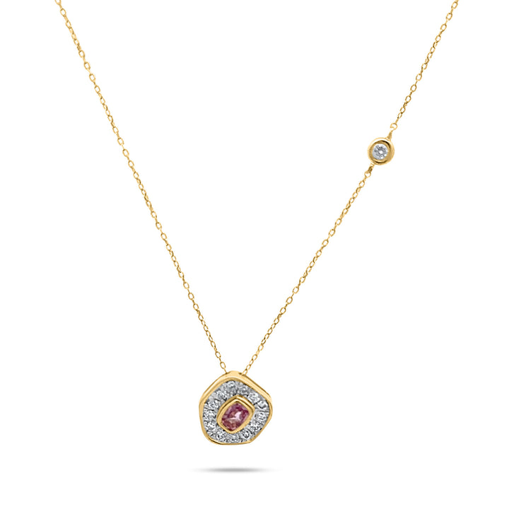 Desert Rose 18K Gold Necklace w. Pink Sapphire & Diamonds
