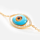 Evil Eye 18K Gold Bracelet w. Tiger's Eye, Onyx, Turquoise & Diamond