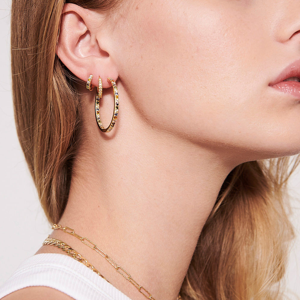 Ellera Grande Blandet farver 18K Forgyldte Hoops m. Zirkoner