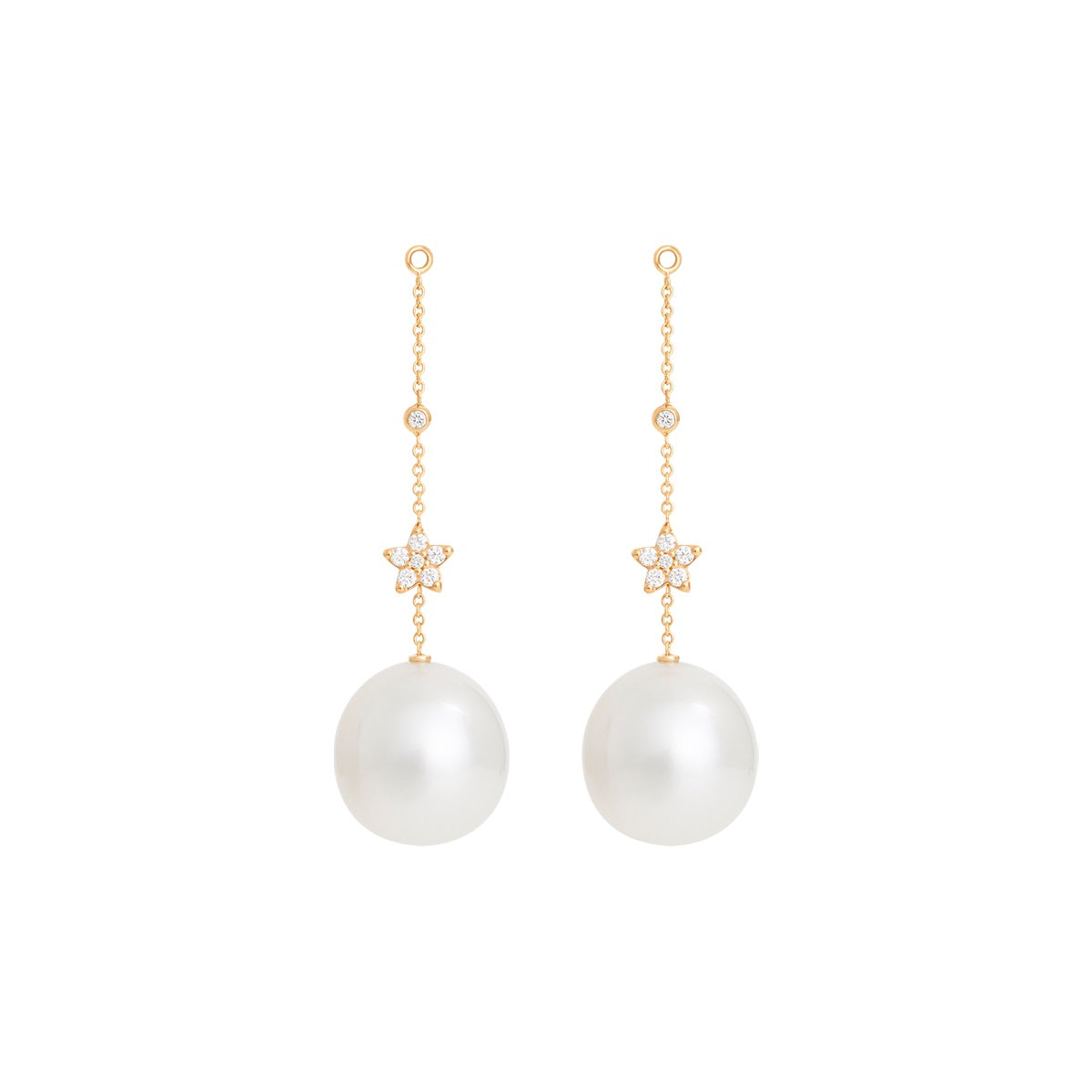 Shooting Stars 18K Gold Earring-pendants w. Diamonds & Pearls