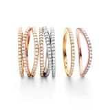 Love Bands Curved 18K Gold Ring w. Diamonds