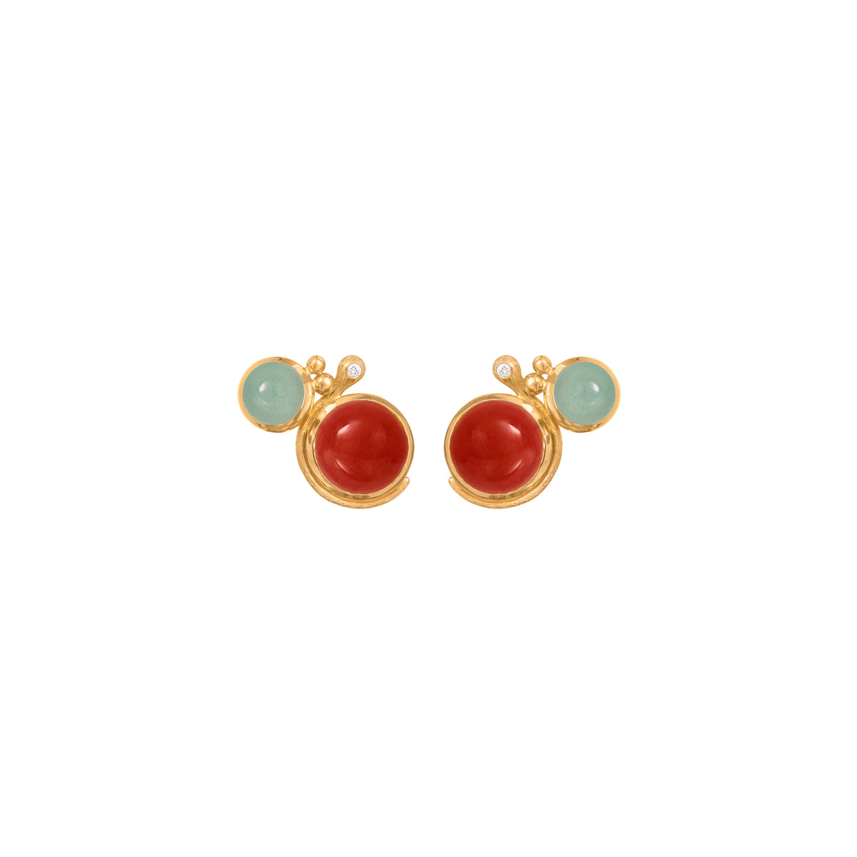 Lotus 18K goldene Ohrstecker I Aquamarin, Koralle & Diamant