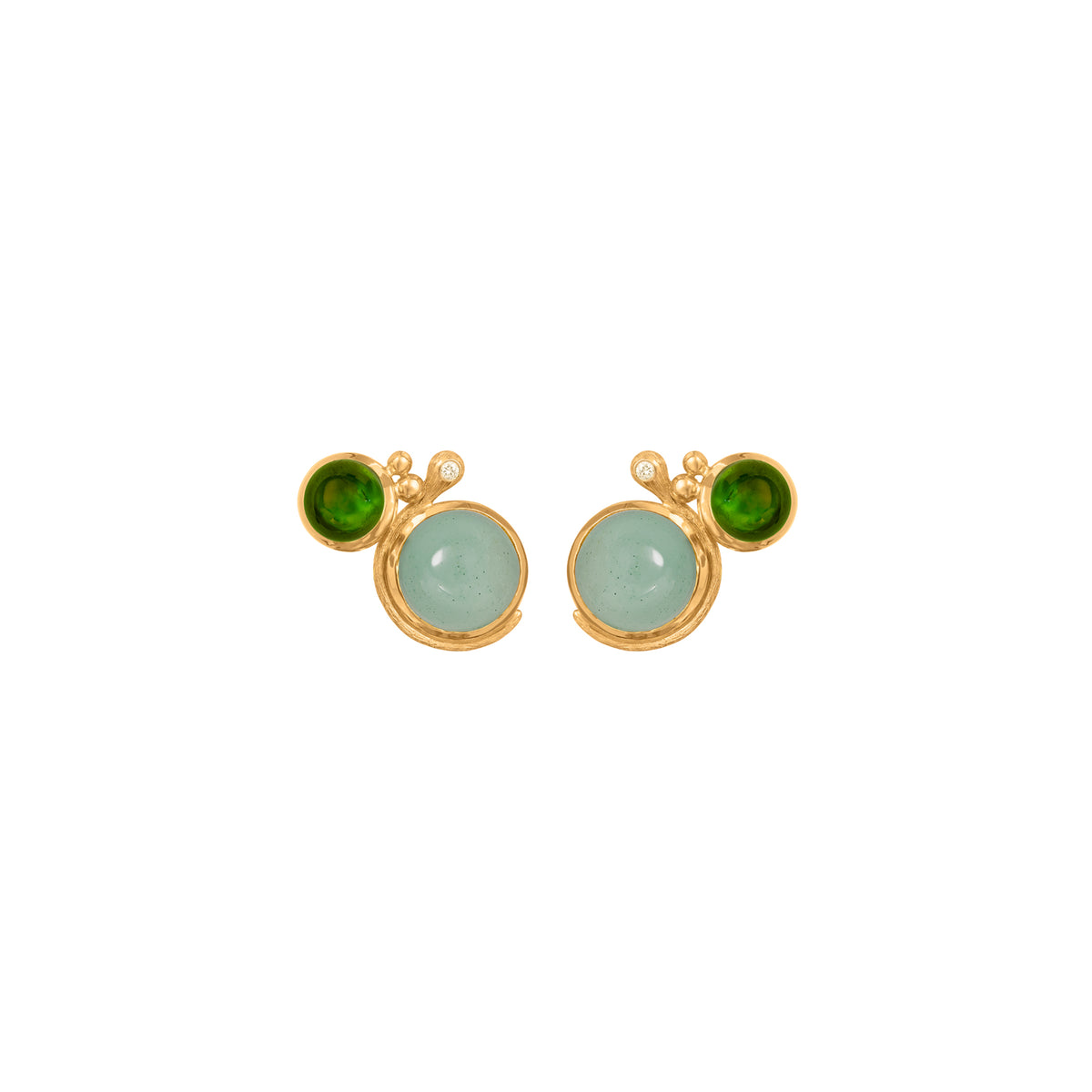 Lotus 18K goldene Ohrstecker I Aquamarin, Turmalin & Diamant