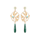 Exclusive Dream Catcher 18K Gold Earrings w. Diamonds, Moonstone, Pearl, Opal, Turquoise & Malachite
