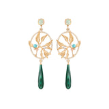 Exclusive Dream Catcher 18K Gold Earrings w. Diamonds, Moonstone, Pearl, Opal, Turquoise & Malachite