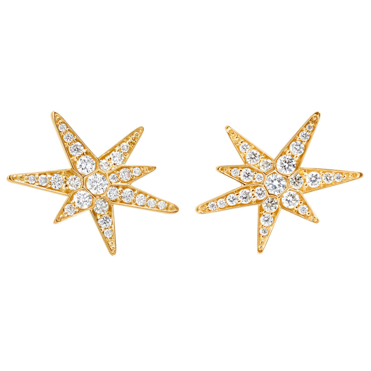 Small Funky Shooting Stars 18K Gold Stud w. Diamonds