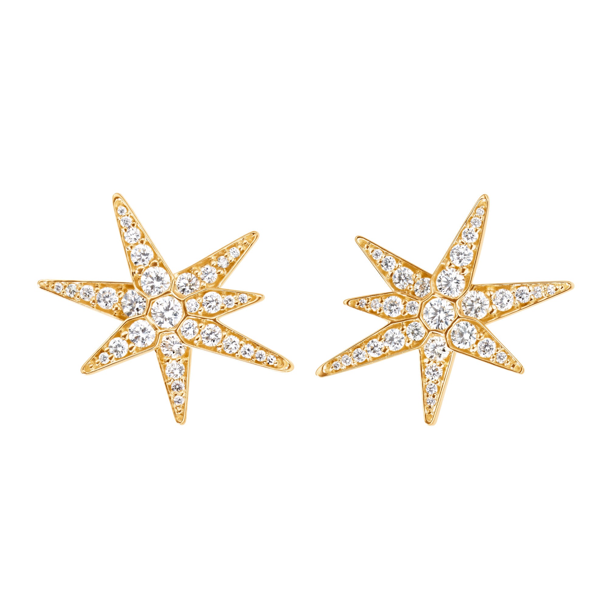 Medium Funky Shooting Stars 18K Gold Stud w. Diamonds