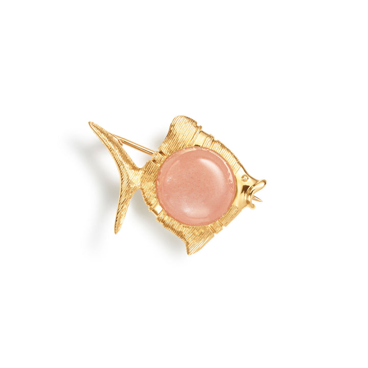 Young Fish 18K Gold Brooche w. Moonstone