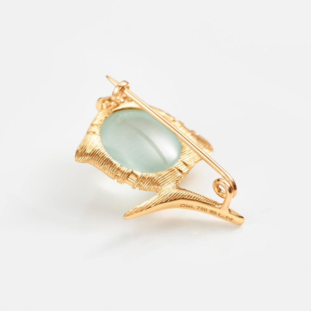 Young Fish 18k Guld Broche m. Akvamarin
