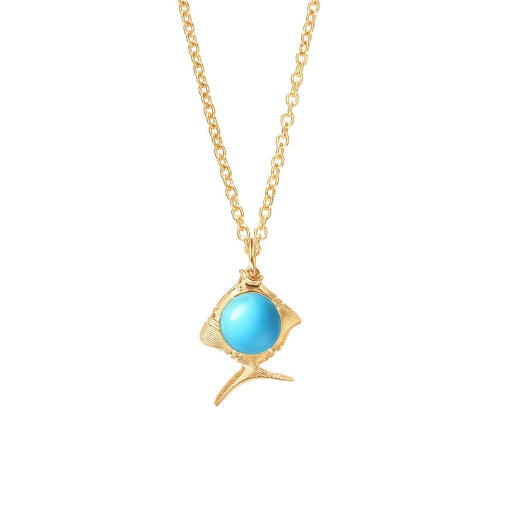 Young Fish 18K Gold Pendant w. Turquoise