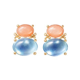 BoHo 18K Gold Earrings w. Diamonds, Moonstones & Aquamarines