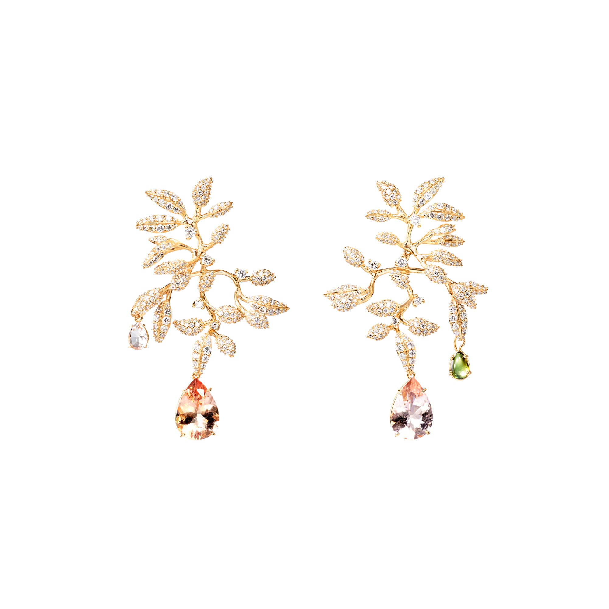 Gipsy 18K Gold Earring w. Diamond & Morganite