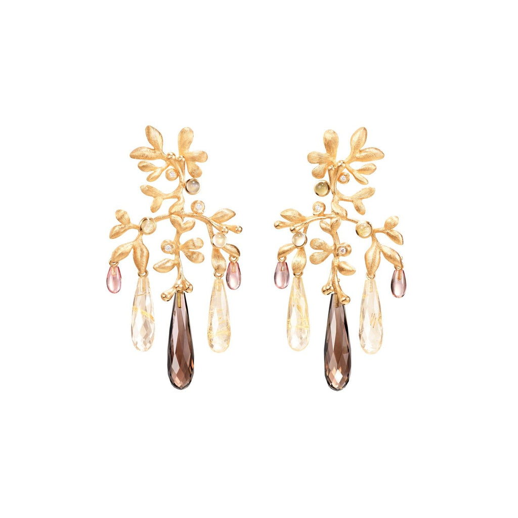 Gipsy Small 18K Guld Øreringe m. Kvarts, Tourmalin, Månesten & Diamant