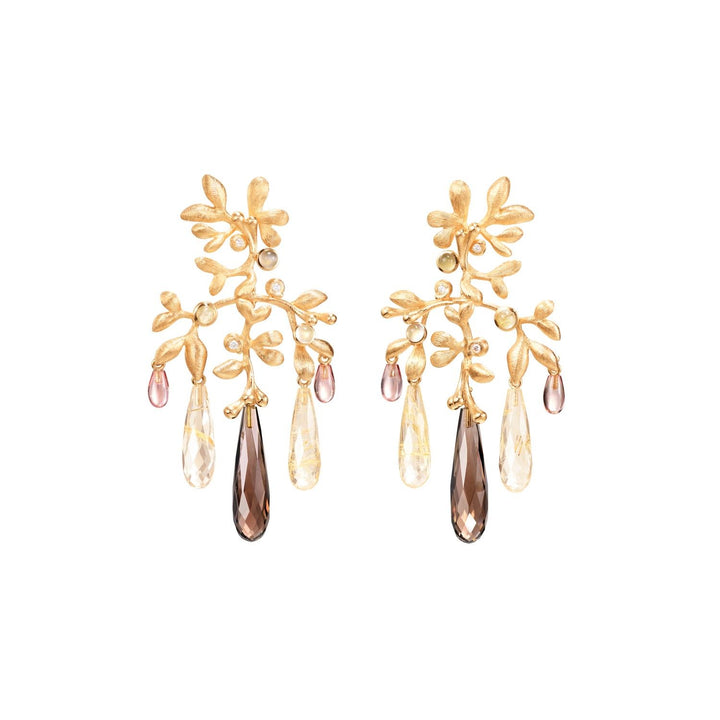 Gipsy Small 18K Gold Earrings w. Quartz, Tourmaline, Moonstone & Diamond