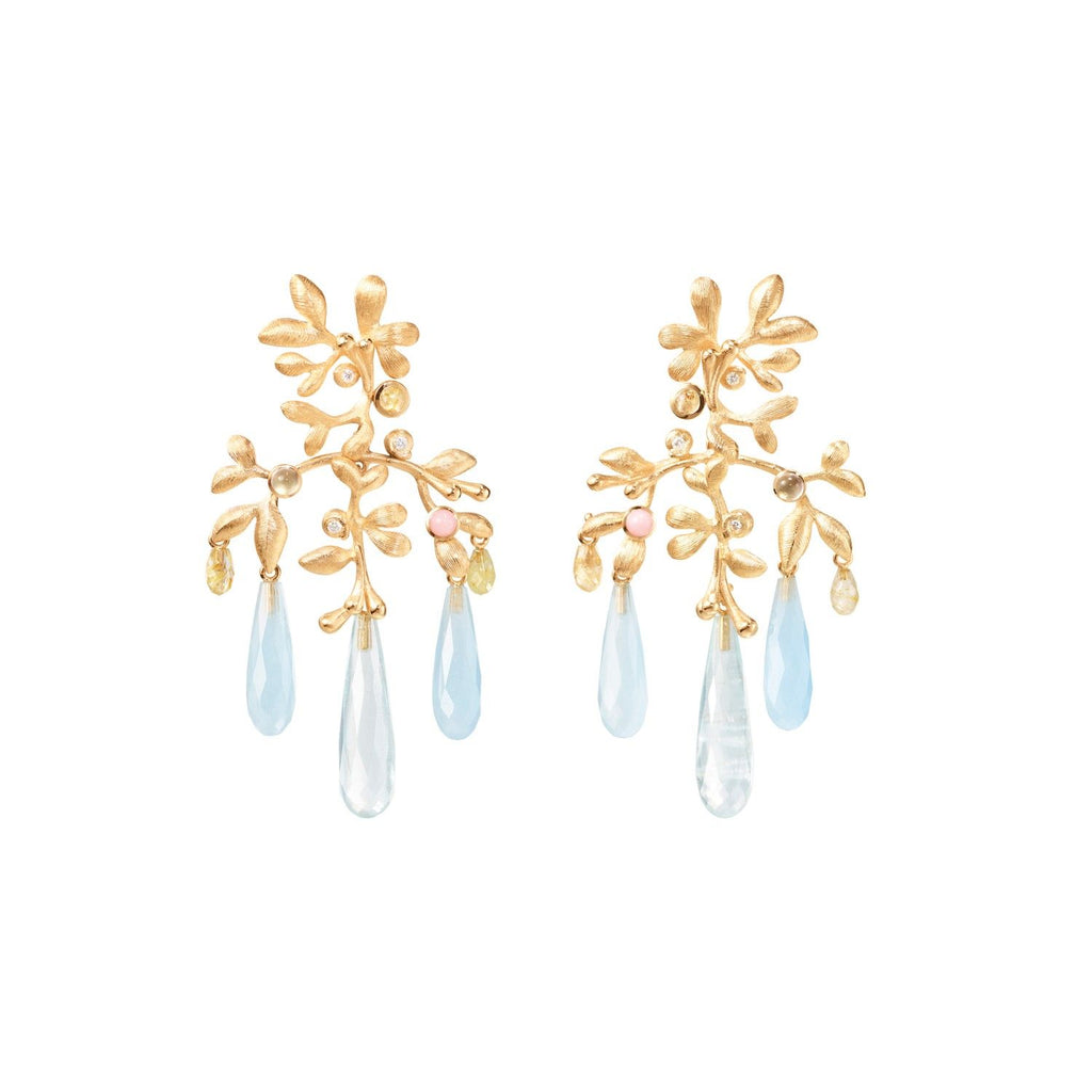 Gipsy Small 18K Gold Earrings w. Quartz, Opal, Aquamarines & Diamond