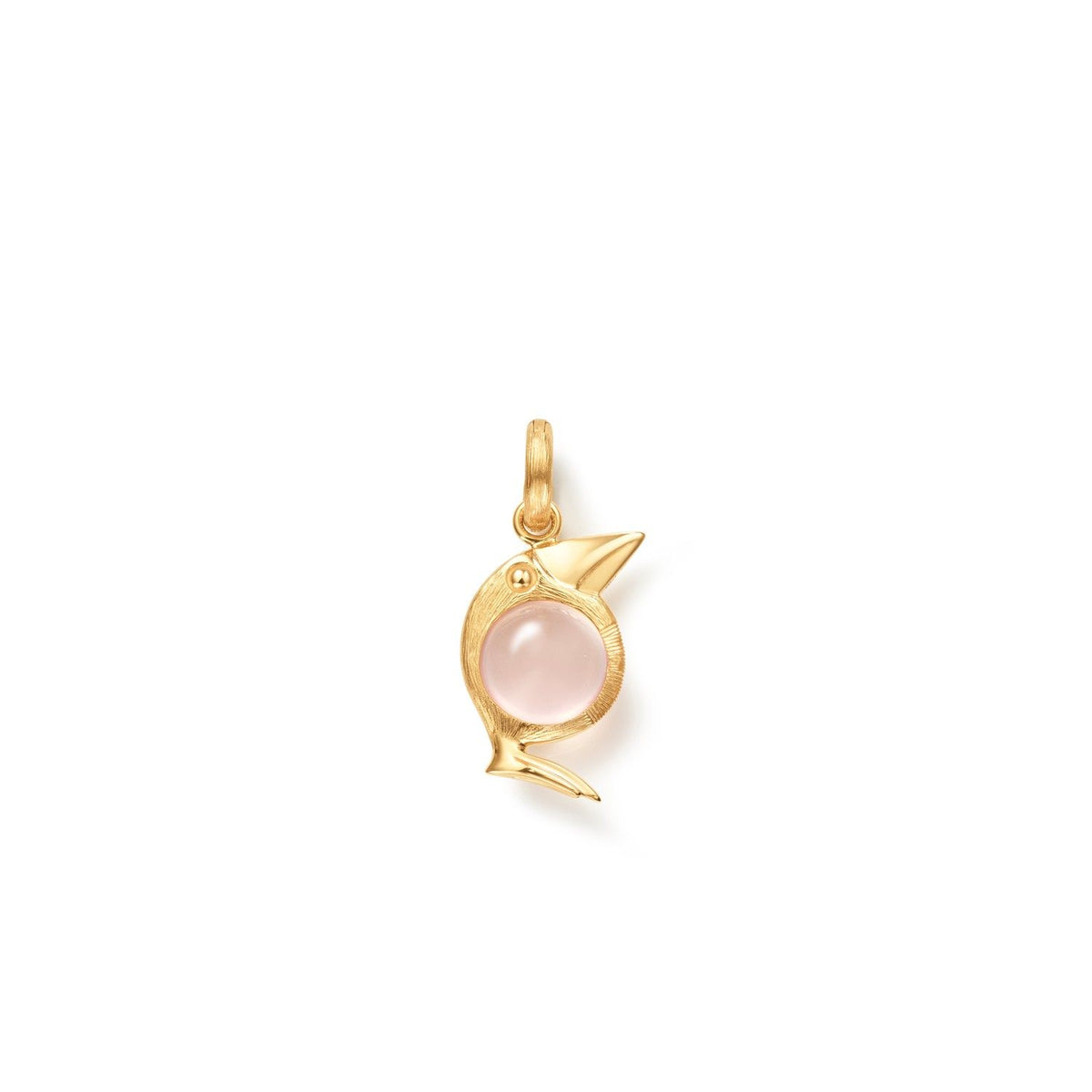 Bird Family 18K Guld Charm m. Lås & Rosakvarts