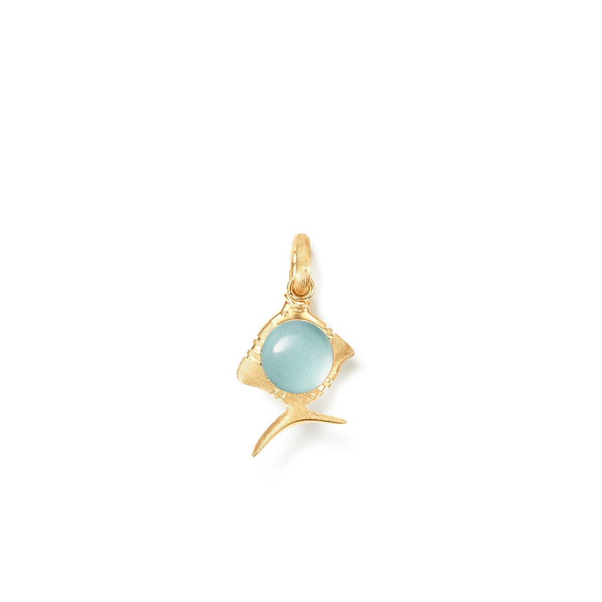 Young Fish 18K Gold Charm w. Lock & Aquamarine