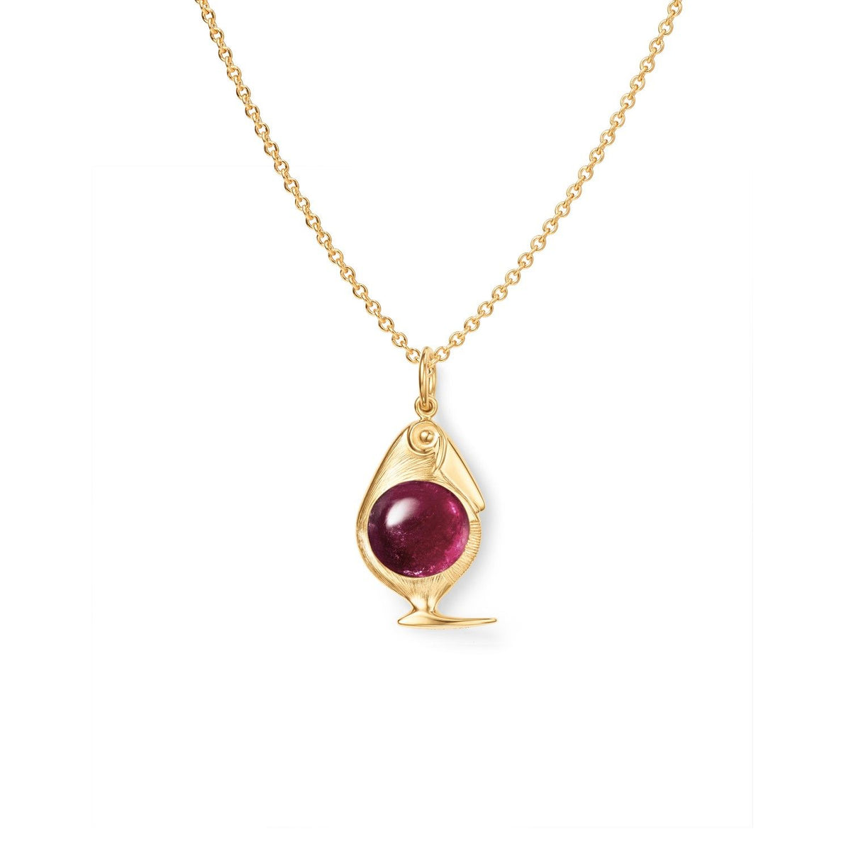 Bird Family 18K Gold Pendant w. Tourmaline
