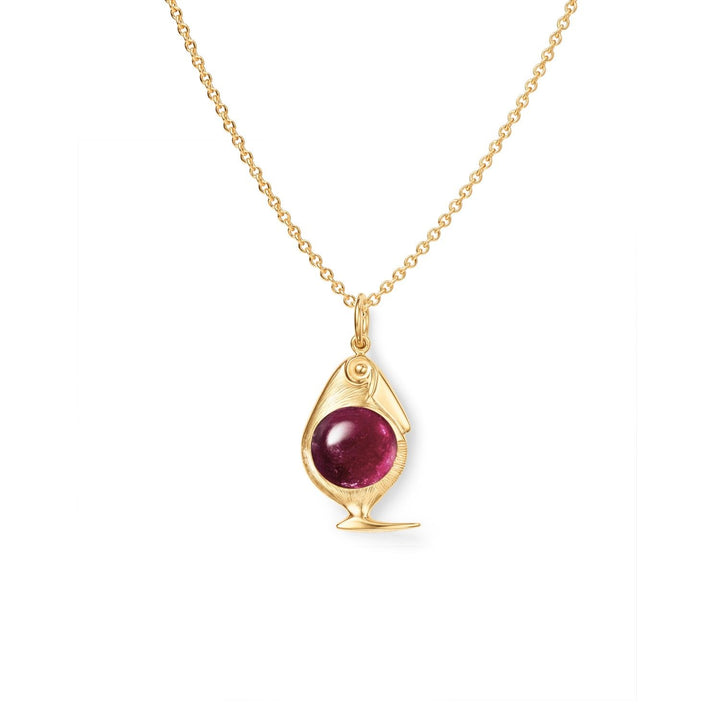 Bird Family 18K Gold Pendant w. Tourmaline