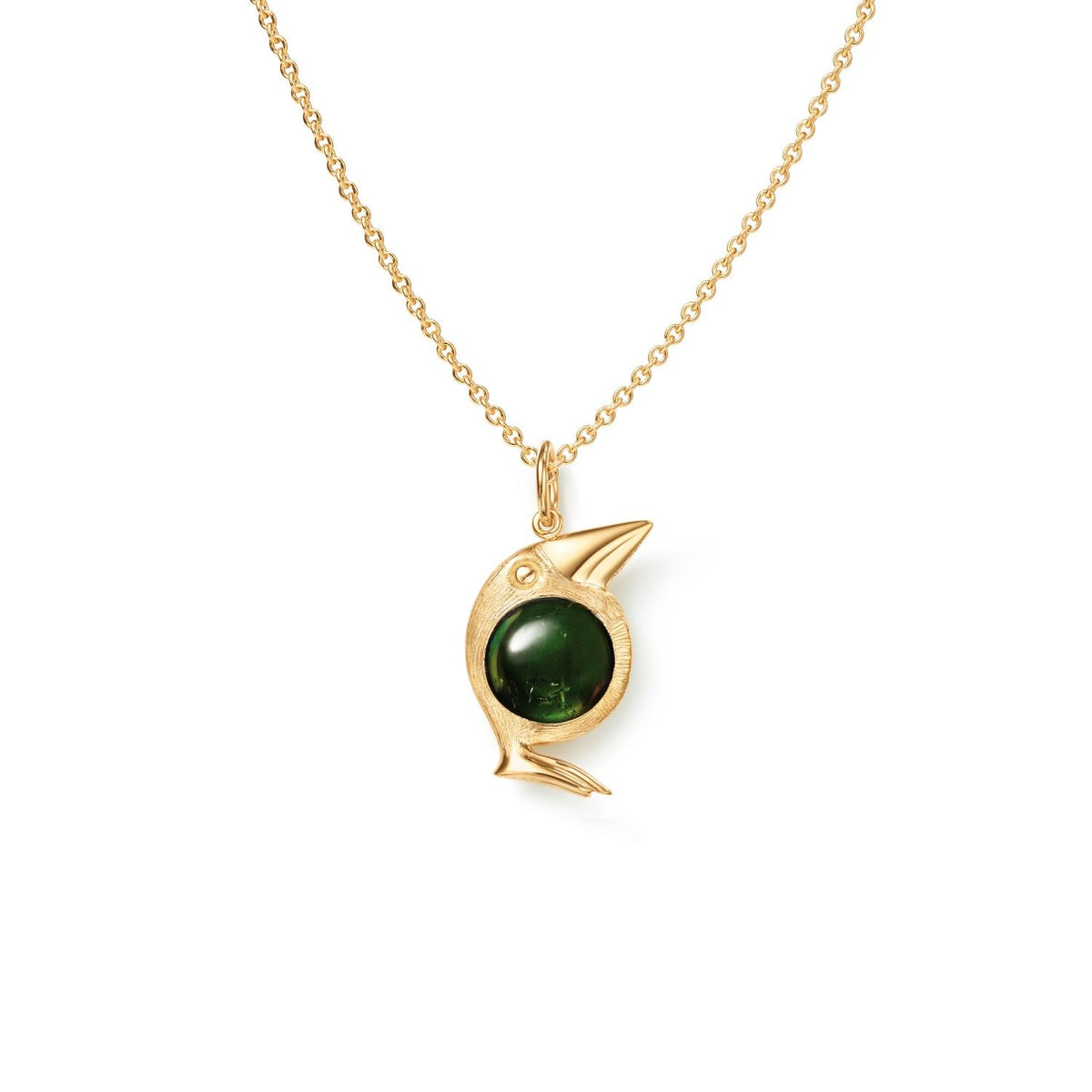 Bird Family 18K Gold Pendant w. Green Tourmaline