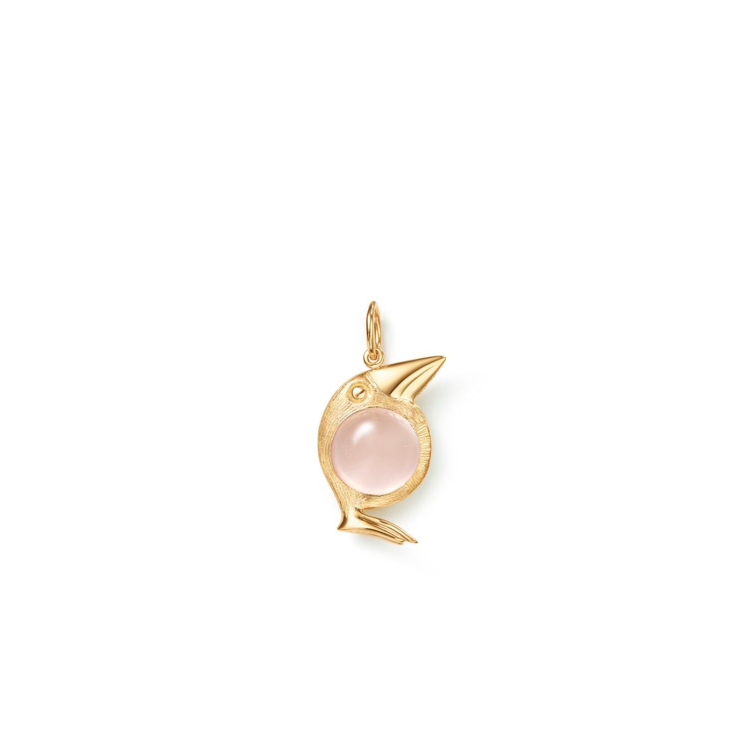 Bird Family 18K Gold Pendant w. Rose Quartz