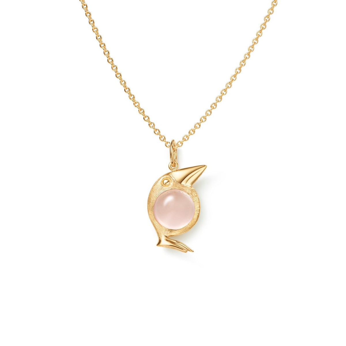 Bird Family 18K Gold Pendant w. Rose Quartz