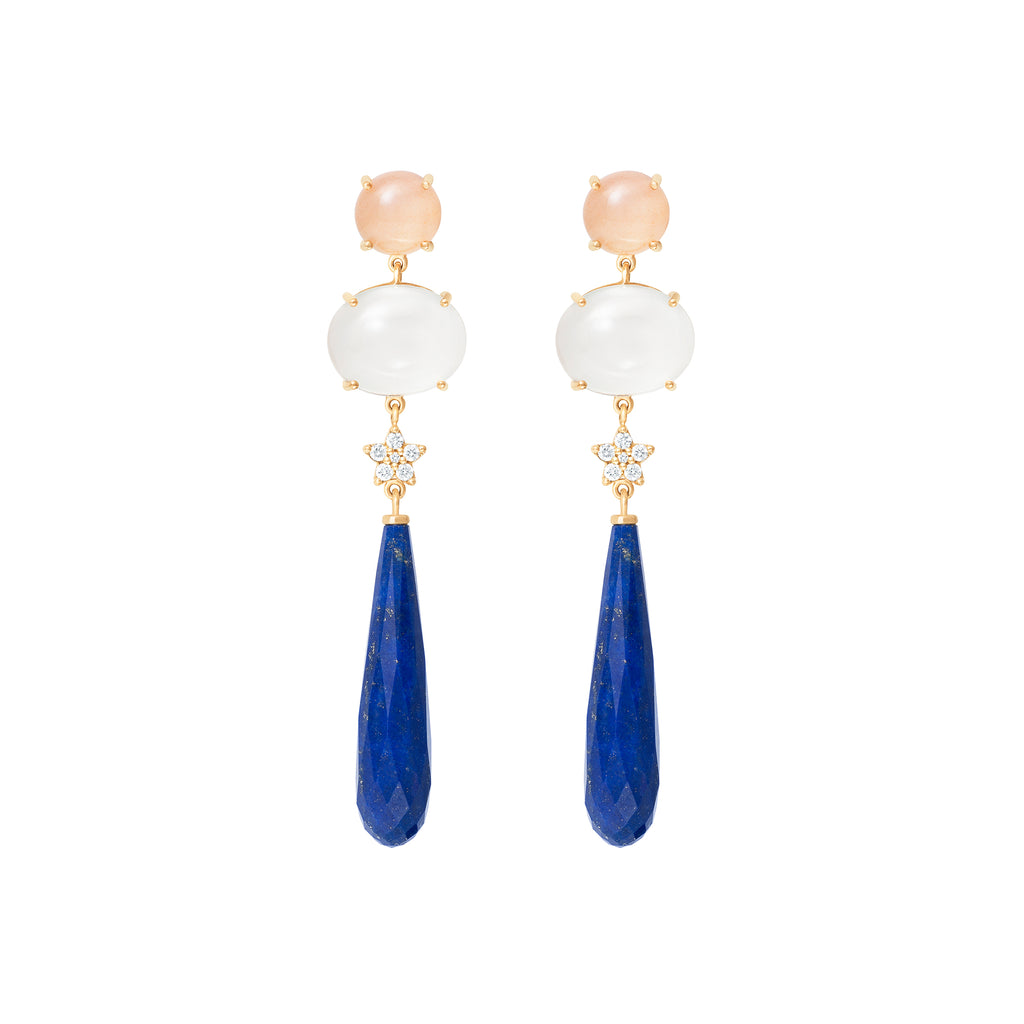 Special Edition 18K Gold Earrings w. Diamond, Amber & Aquamarine