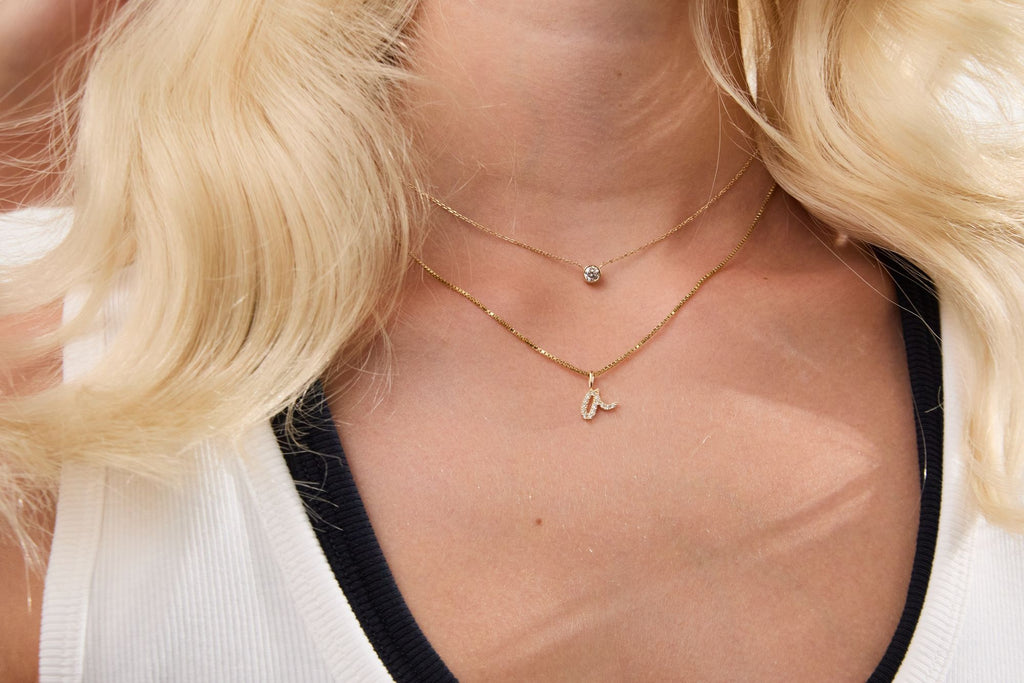 Initial A 14k Gold Necklace w. Lab-Grown Diamonds