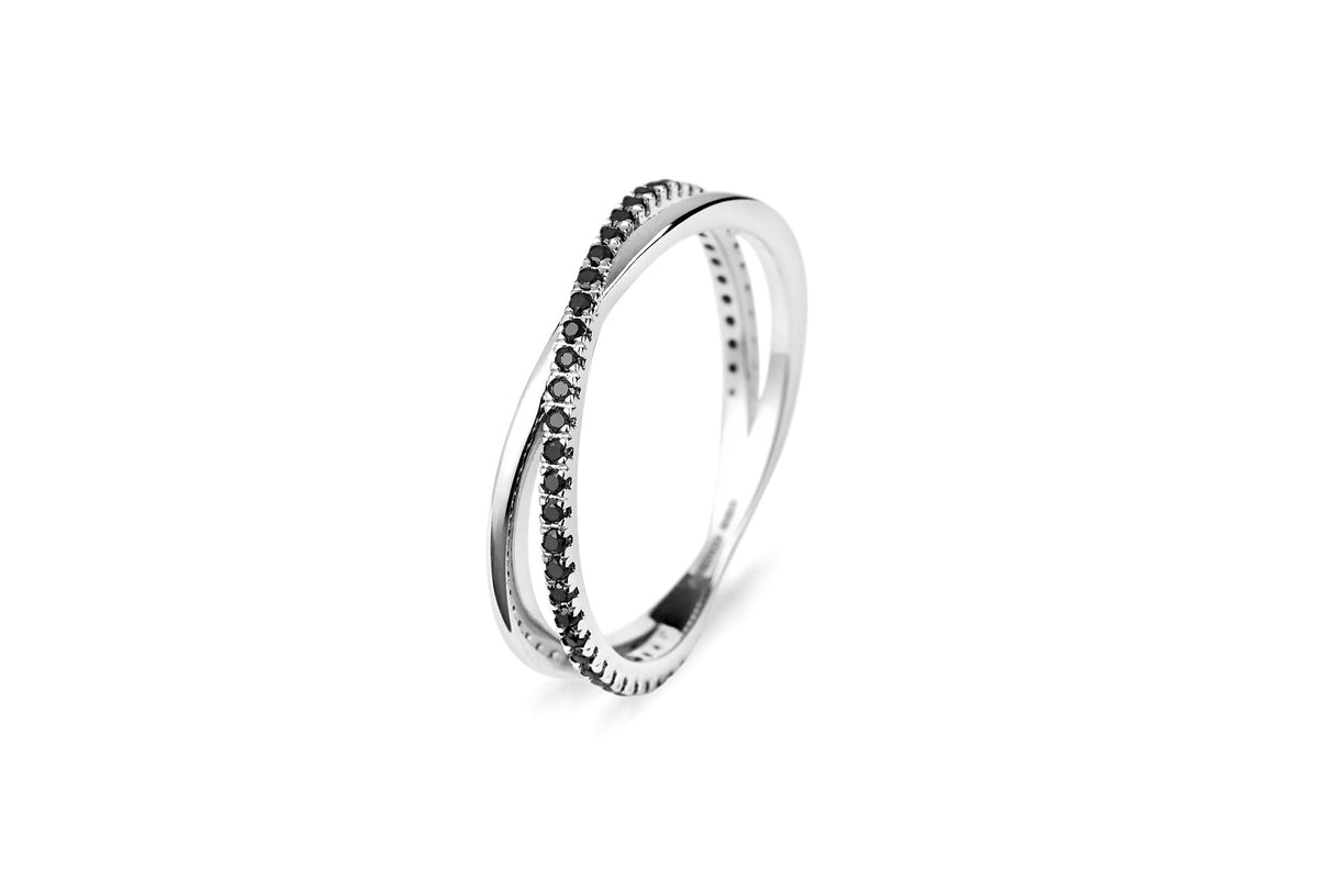 Crossover 14k oder 18K Weißgoldenring w. Diamanten aus schwarzer Labor